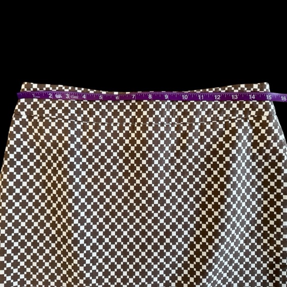 Ann Taylor Brown White Checkered pencil Skirt cotton office siren sz 6 992 - Picture 3 of 10